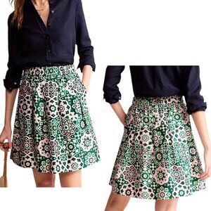 Boden - Women’s ‘Tambourine’ Skirt, Artisan Geo Print, Pleated - Green Size 6 US